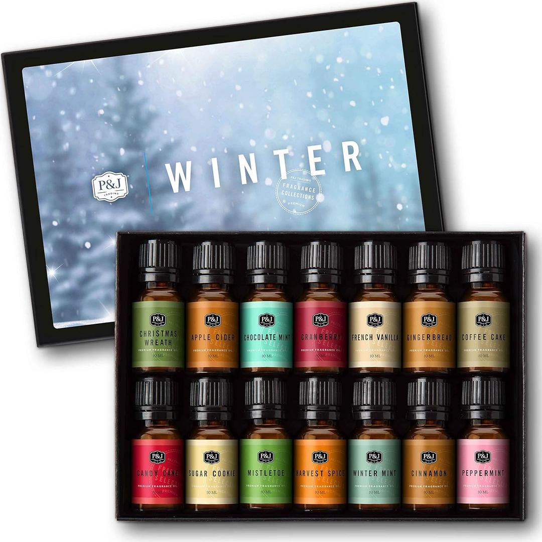 P&J Trading Fragrance Oil Winter Set | Candle Scents for Candle Making, Freshie Scents, Soap Making Supplies, Diffuser Oil Scents (0.34 Fl Oz (Pack of 14))