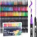 60 Colors Dual Tip Watercolor Markers Pens for School Supplies-Brush & Fine