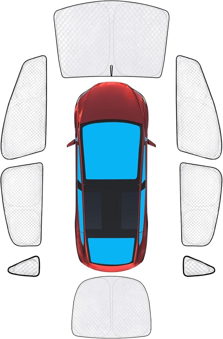 KMF 8pcs Full Sun Shades for Tesla Model X 2016-2021 Accessories, Car Window Covers Sunshade for Windshield Side Rear, UV Block and Blackout Privacy for Car Camping Outdoor