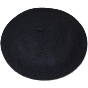 Women French Wool Beret Hats - Solid Color Classic Beanie Winter Cap (One Size, Black)