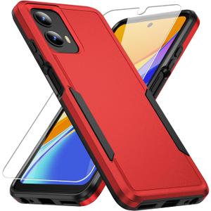 for Moto G 5G 2024 Case,with Screen Protector[Military Grade Drop Tested] Heavy-Duty Tough Rugged Shockproof Protective Case for Motorola G 5G 2024, Red