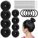 FANDAMEI Hair Bun Makers: Small & Extra Small Donut & Ballet Buns for Kids with Elastic Ties & Pins (Black)