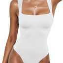 Womens Square Neck Sleeveless Bodysuit Slim Fit Stretchy Tank Top for Summer Layering, Casual Outfits (White, XL)