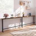 GRLEAF 102" Sofa Table with Built-in Power Strip (4 AC Outlets & 4 USB Ports) 4.9ft Power Cord, Metal Frame, Easy Assembly, Long Couch Table Behind Sofa, Living Room and Home Office | Rustic Brown