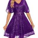 Wedtrend Women's Sequin Dress Tulle Sparkly Night Out Dress A Line Homecoming Dress for Teens WTS6003PurpleL (Purple, L)