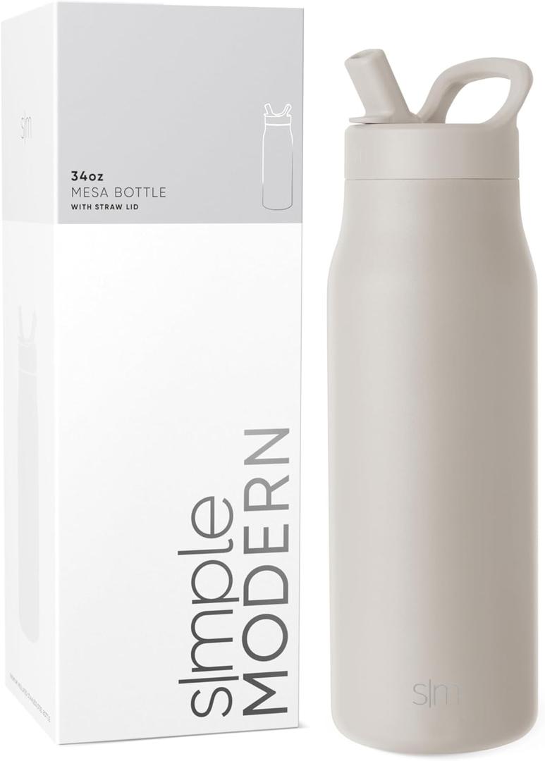 Simple Modern Water Bottle with Straw lid | Insulated Stainless Steel Thermos | Reusable Travel Water Bottles for Gym & Sports | Leak Proof & BPA Free | 34oz, Almond Birch