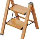 GameGem 2 Step Ladder, Aluminum Folding Step Stool with Anti-Slip Sturdy and Wide Pedal, Lightweight Portable Multi-Use Stepladder for Home and Kitchen Use Space Saving, Woodgrain, 330 lbs