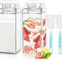 Bekith 2 Pack 64 Oz Large Milk Carton Water Bottle, Clear Plastic Milk Bottle with Cleaning Brush, Portable Leakproof Square Juice Bottle Reusable Milk Container for Outdoor Sports Travel Camping
