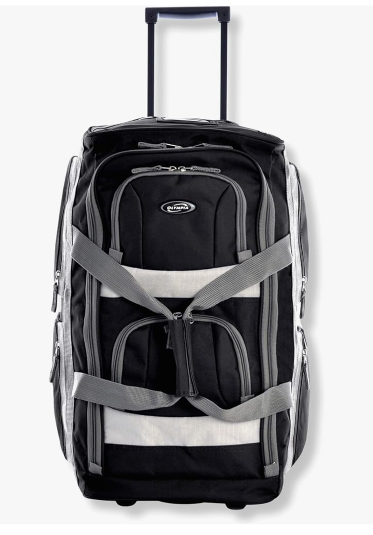 Olympia U.S.A. 22 inch Carry On 8 Pockets Wheeled Rolling Duffel Bag Water Resistant Luggage Lightweight Travel Suitcase with Retractable Handle, Black