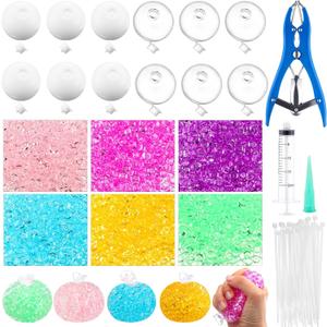 Simgoing 12 Sets DIY Stress Ball Making Kit Milky Blank Stress Ball DIY Kit with 12 Skins Empty Squeeze Balls Fill Beads Expander Tool Vacuum Evacuating Device for Make Pressure Balls (Light Color,B)