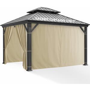 Patio Curtains Outdoor Waterproof - 10'Wx12'Lx7'H Weatherproof Pergola Outside Curtains, Gazebo Universal Replacement Privacy Curtains, 4 Panels Sidewall Drapes with Zipper, Cream