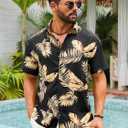 Runcati Mens Button Down Linen Shirt Short Sleeve Summer Beach Wedding Tops (Black, L)
