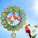 Cardinal Wind Spinner, 3D Wind Spinners Outdoor Metal Clearance, 12 Inches Green Garden Bird Spinner Hanging Yard Art, Large Colorful Spinning Wind Catcher, Wind Sculpture Spinifity Ornaments Gifts