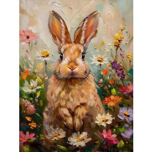 AuraDraw Rabbit Paint by Numbers for Adults - Bunny Adults Paint by Numbers Kits, DIY Acrylic Paint by Number on Canvas, Painting Art Kits for Home Decor 16x20 Inch (Without Frame) (TG007)