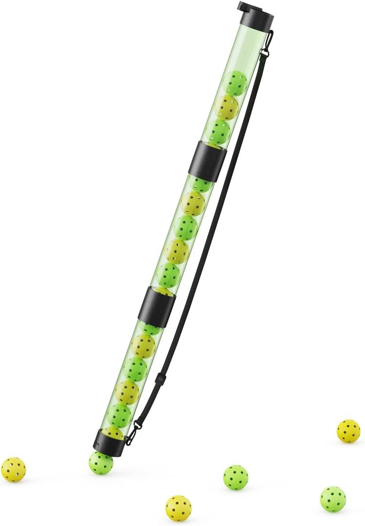 Pickleball Ball Retriever Upper Holds 17 Balls, Pickleball Pickup Tube with Shoulder Strap, Easy Pickup Portable Pickleball Ball Holder