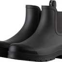 Planone Wide Width Short Rain Boots Women Fashion Waterproof Chelsea Boots for Women Matte Outdoor Garden Shoes Ankle Muck Boots for Ladies Non Slip Work Shoes Rubber Boots with Premium Comfort Insole (7.5 Wide, Dark Grey/Black)