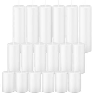 White Pillar Candles Bulk Set of 18Hurricane Candles3 Different Lengths 2 x 3/6/8 Inch (6 Each)Dripless Unscented SmokelessGives You a Better Atmosphere When Organizing an Event Party.