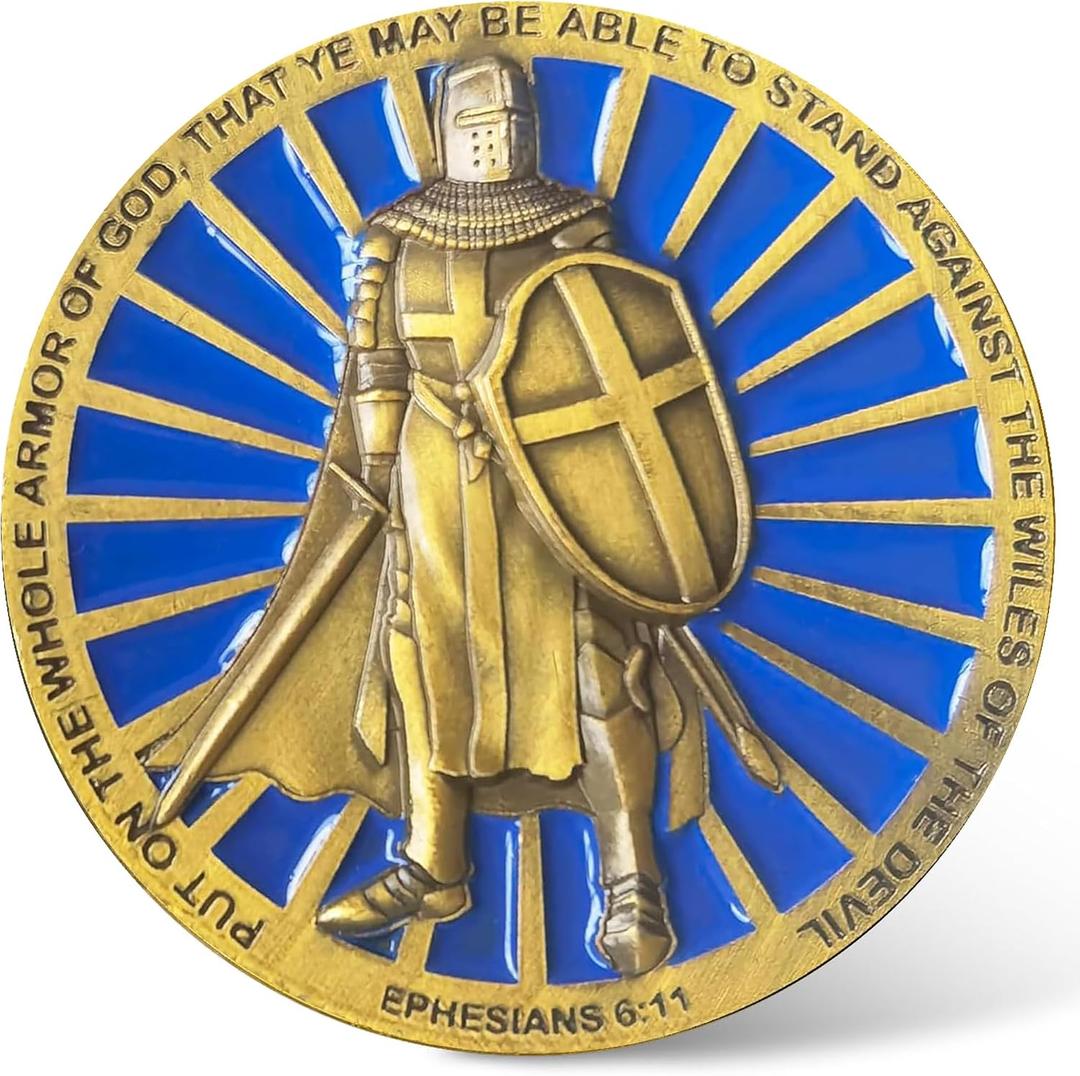2 x Full Armor of God Spiritual Warrior Challenge Coin - Christian Pocket Token Military Gift Lucky Coin