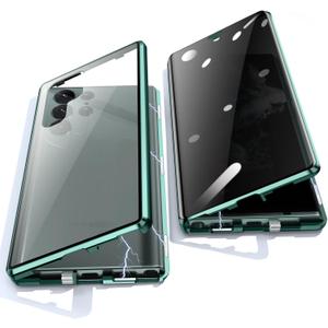 Jonwelsy Anti Peeping Case for Samsung Galaxy S22 Ultra, 360 Privacy Tempered Glass Cover, Magnetic Metal Bumper (Green)