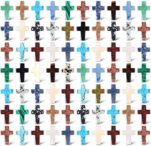 Nuenen 50 Pcs Cross Crystal Stones Bulks 1 Inch Cross Shaped Worry Stone Charm Palm Pocket Stone for crafts Necklace Bracelet Jewelry Making Witchcraft Easter Decor Gift(Elegant)