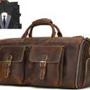 Leather Garment Bag for Men, Convertible Carry on Garment Duffel Bag for Travel Weekender Bag 2 in 1 Hanging Suitcase Suit Bag, 21.7 inches