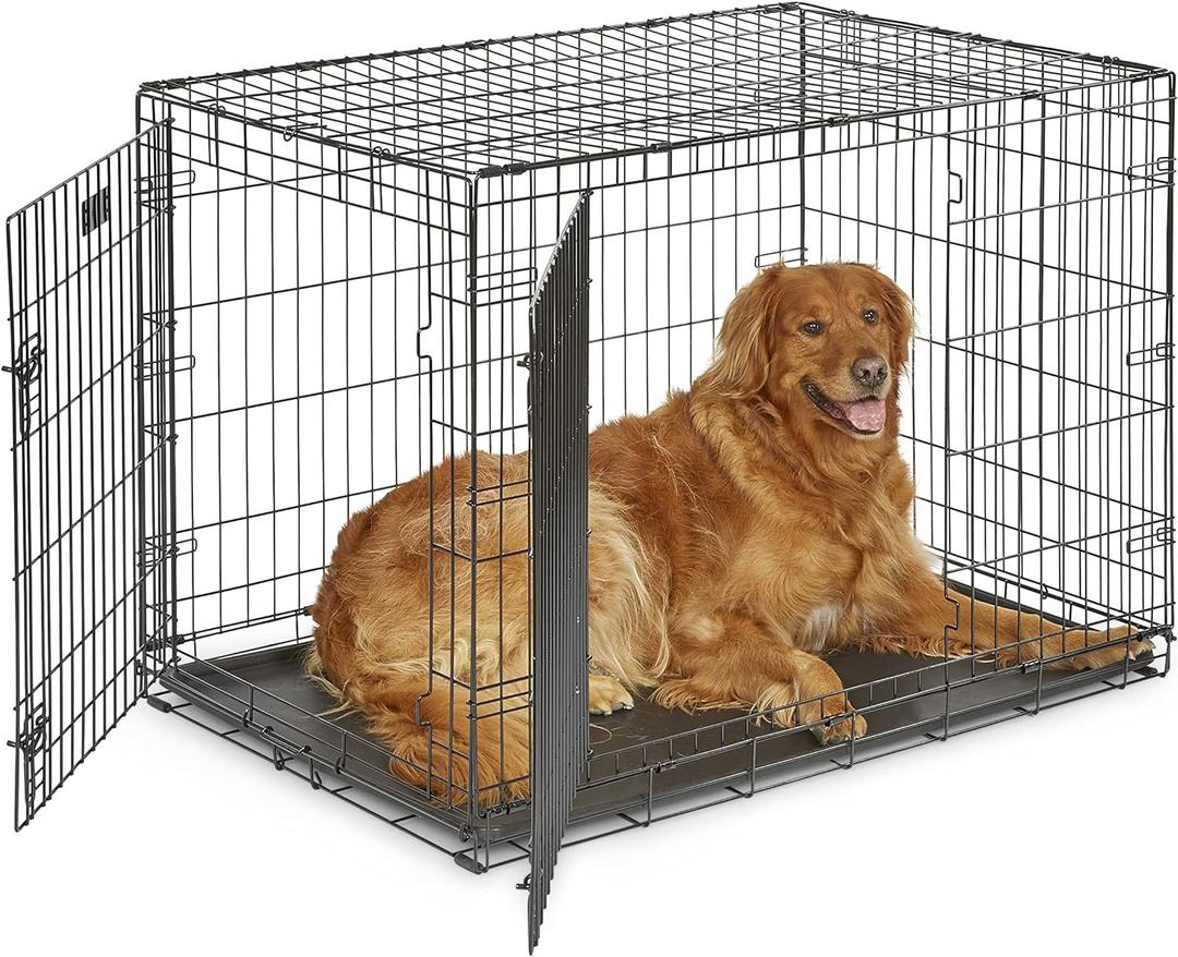 MidWest Homes for Pets Newly Enhanced Single & Double Door iCrate Dog Crate, Includes Leak-Proof Pan, Floor Protecting Feet, Divider Panel & New Patented Features (42.0"L x 28.0"W x 30.0"H, Black)