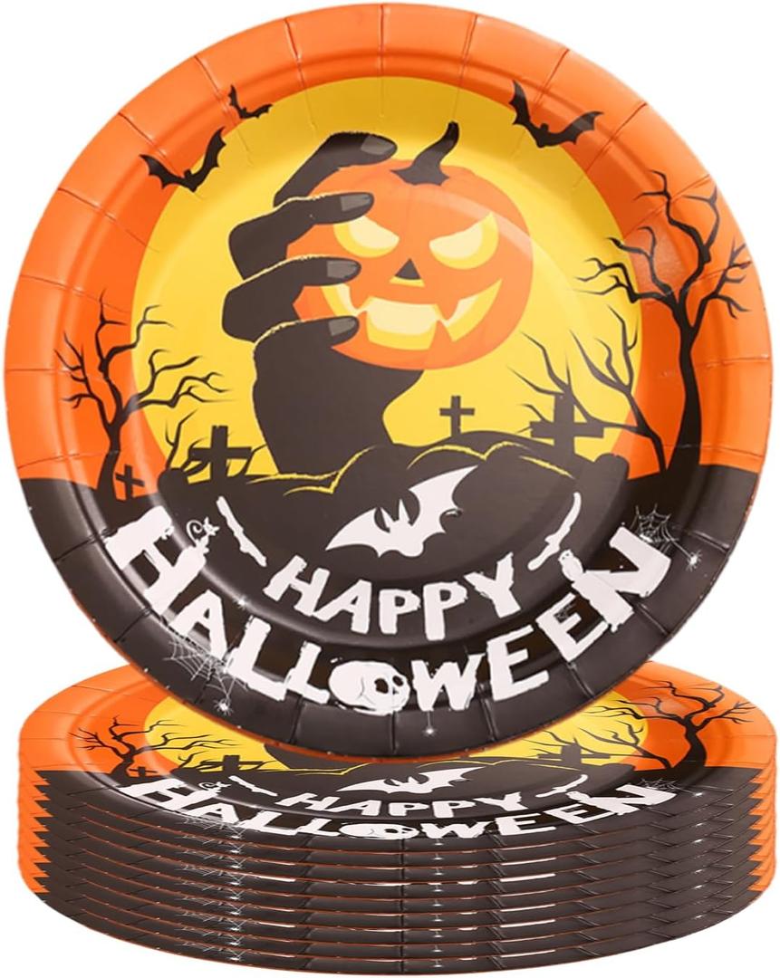 Serves 32 Halloween Party Plates Paper Plates Disposable Plates, 7''Round Plate Party Supplies