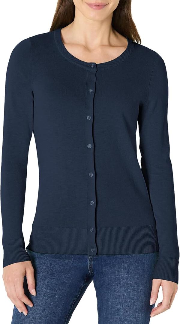 Amazon Essentials Women's Lightweight Crewneck Cardigan Sweater, M