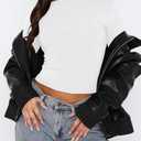 Womens Long Sleeve Sexy Backless T Shirts Y2K Casual Fall Slim Fitted Crop Top (White, M)