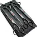 7.0in Titanium Professional dog Grooming Scissors set,Straight & Thinning & Curved scissors 4pcs set for Dog grooming (Bright black)