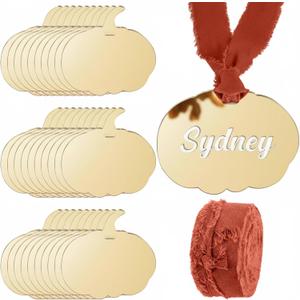 30 Pcs Thanksgiving Name Place Cards Sign Gold Mirror Acrylic Place Cards Gift Tags for Fall Thanksgiving Table Centerpiece Wedding Decor Bridal Brunches Birthday Party (Pumpkin)