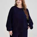 Womens 2 Piece Outfits Sweatsuit Plus Size Oversized Fall Long Sleeve Crewneck Lounge Sets Wide Leg Pants Tracksuit