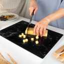 Glass Cutting Board 16"x12": Tempered Glass Kitchen Counter Protector - Durable- Scratch-Resistant, Heat-Proof - Design 1 - Black Marble Effect