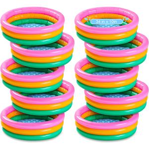 Jerify 10 Pack Kiddie Pools Bulk for Toddler 34x10 Inch Inflatable Kids Swimming Pool Round 3 Rings Small Baby Infant Blow up Padding Ball Pond for Outdoor Garden Backyard Water Game Play Center