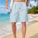 COOFANDY Men Linen Blend Shorts Casual Drawstring Shorts Lightweight Summer Beach Short for Lounge Vacation Travel (Blue, S)