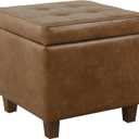 HomePop Square Tufted Storage Ottoman - Distressed Brown Faux Leather Small, 17.5"D x 17.5"W x 17.5"H