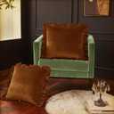 Velvet Throw Pillow Covers Set of 2, Soft Decorative Ruffle Cushion Cases for Couch Sofa Bedroom, 18 x 18 Inches, Camel