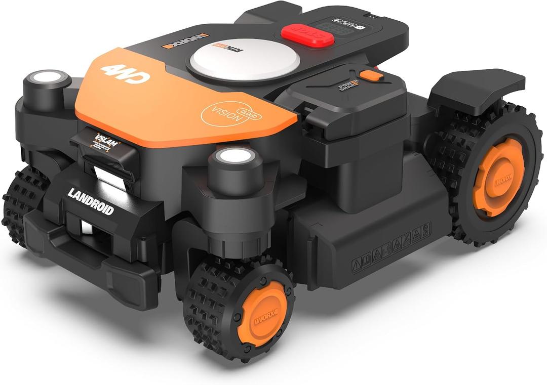 Worx Landroid Vision Cloud 4WD Robot Lawn Mower, No Perimeter Wire Robot Mower for 1 Acre, AI Obstacle Avoidance + RTK Cloud Navigation, 84% Slope, Auto Mapping, App Control, Cut-to-Zero, WR344