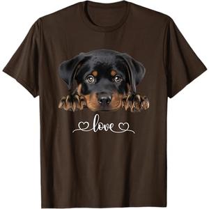 Cute Dog Graphic Love Rottweiler Puppy Dog T-Shirt Brown S