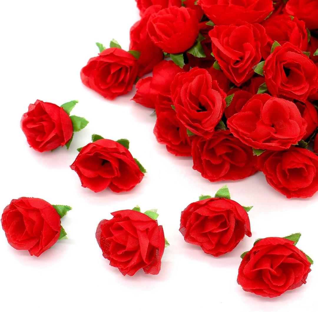 50pcs Artificial Roses Fake Roses 1.6" Flowers Bulk for Decoration, Red Mini Small Real Looking for Wedding Bouquets Bridal Shower Centerpieces Party Table Decoration