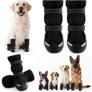 Winter Dog Snow Boots with Fleece Lining, Dog Shoes for Medium Large Size Dogs, Waterproof Dog Booties and Paw Protectors, Anti-Slip & Reflective Dog Shoes for Snow Outdoor, Hiking (Black-Size 6)
