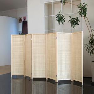 6 Panel Short Room Divider 3.9 ft Tall Double-Side Folding Privacy Screen, Natural Beige Bamboo Partition Wall for Home Office, Living Room & Corner Spaces