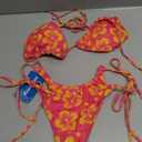 MOSHENGQI Women Sexy Brazilian Bikini 2 Piece Spaghetti Strap Top Thong Swimsuit Bathing Suit (Large, Pink/Yellow)