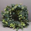 24 Inch Eucalyptus Summer Wreath for Front Door, Summer Spring Wreath for Grapevine Farmhouse with Silk Printing Dollar Leaves Wreaths for Festival Celebration Front Door Wall Window Home Dcor (Green)