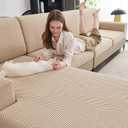 Couch Cushion Covers for Sectional Sofa, Wear Resistant Stretch Sofa Slipcovers for Chair Sofa Cushion Furniture Protector Washable Seat Cover for Pets (Khaki, 2 Seat Covers S+ 1 Chaise)