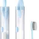Folding Travel Toothbrush Set, Foldable Travel Toothbrush Kit with 2 Soft Brush Heads, Traveling Size Tooth Brush with Built-in Toothpaste Container for Hiking, Camping, On The Go (Blue)
