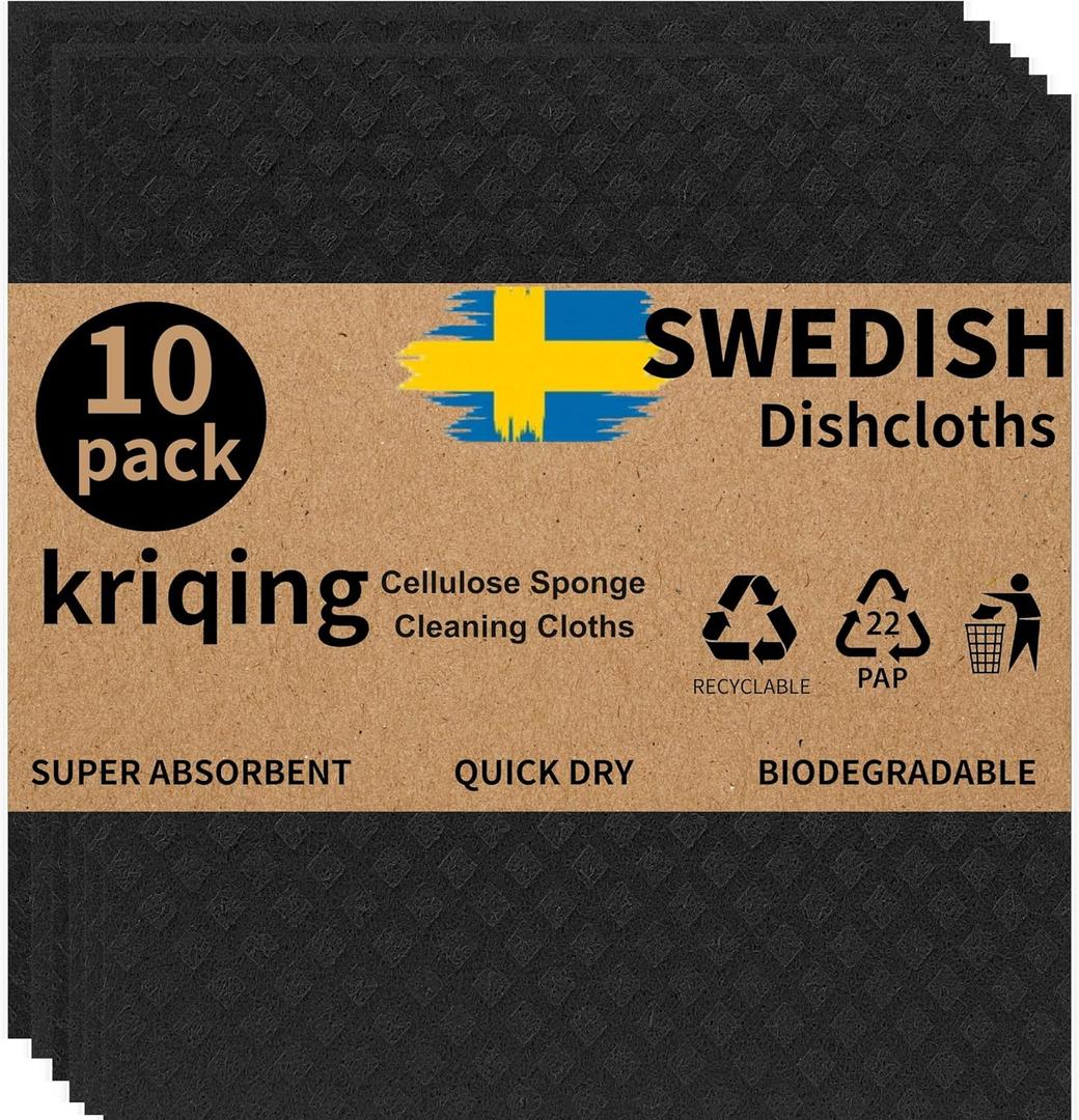 Swedish Cellulose Sponge Cloths - Black Swedish Dishcloths for Home & Kitchen, Odorless, Absorbent, and Quick Drying, Kitchen Reusable Paper Towels Washable (deep Black)