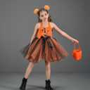 Little Girls 3PCS Halloween Layered Tulle Tutu Dress Headband and Bag Pumpkin Princess Party Cosplay Outfits Clothes (6-7 Years, Orange Black)