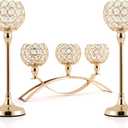 VINCIGANT Set of 3 Gold Candle Holders Wedding Table Centerpieces,Tealight Candlestick Candelabra Stand with 3 Arms for Fireplace Home Living Room Decor,Valentine's Day Housewarming