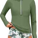 Girls Rash Guard Swimsuit Half-Zip Long Sleeve Modest Bathing Suit with Chest Padding 2Pcs Teen Girl Swimwear UPF 50+ (15-16 Years, Green)